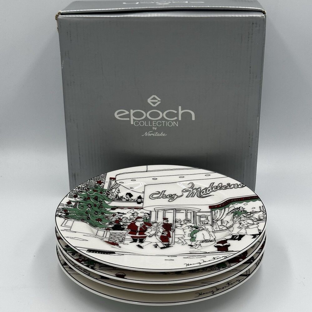 NEW~Epoch Le Restaurant Christmas 8” Salad Plates HENRY MONTANEZ Set of 4